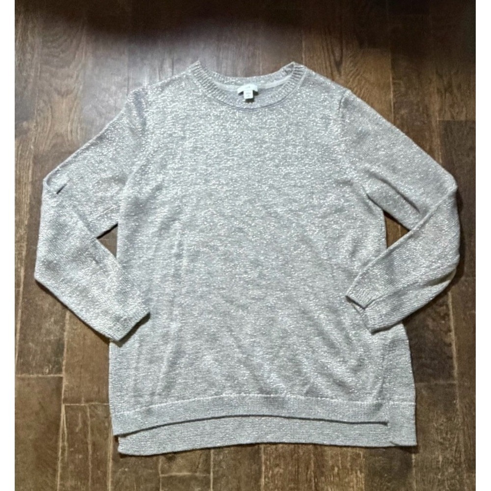 J Jill Gray Metallic Knit Pullover Sweater Size Medium Petite